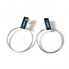 Blue Quartz Rectangle Hoop gemstone earring 
